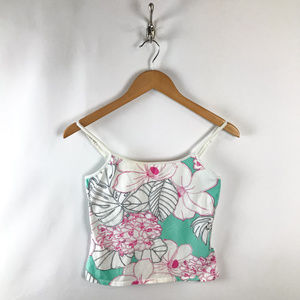 Sunset Cove Womens White Floral Tank Top